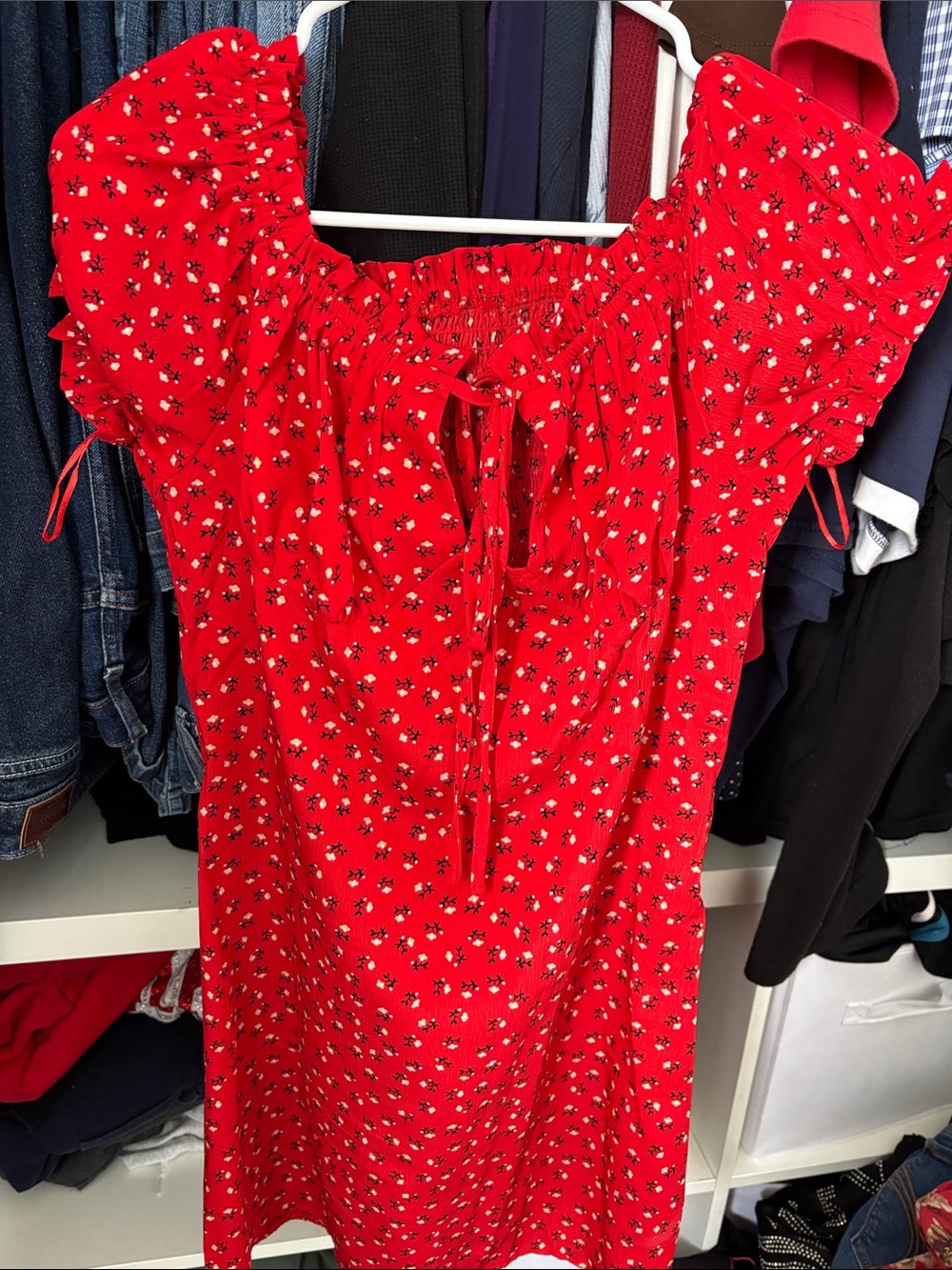 Red Floral Off-Shoulder Women's Dress